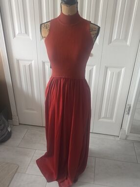 Elan Sleeveless Mock Neck Maxi Dress in Rust